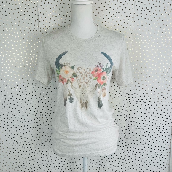 Watercolor Bull Skull Graphic Tee - Picture 1 of 4